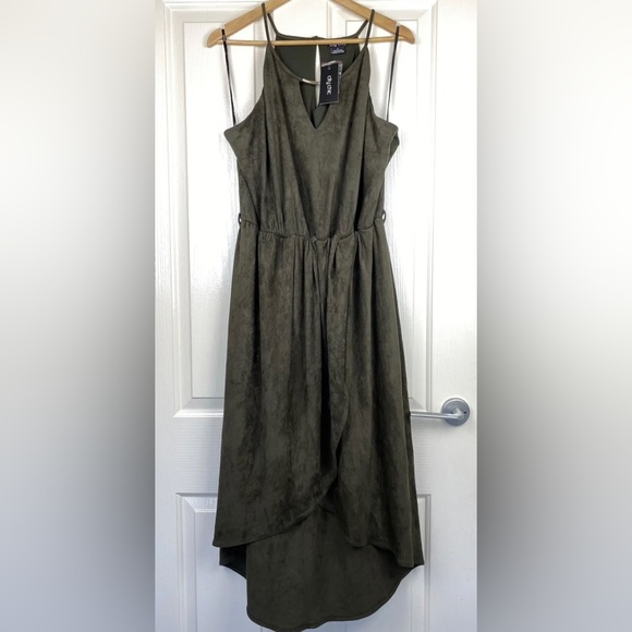 City Chic Thyme Suede Faux Wrap Dress Olive Green Khaki Plus Size S 16 -NWT New - Picture 4 of 11